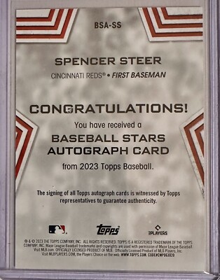 2023 Topps Series 2 Spencer Steer Auto Rookie Baseball Stars BSA 