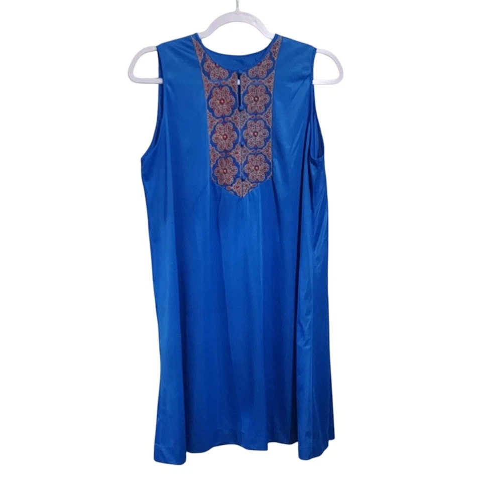 Vintage gown & robe set blue satin embroidered L - Image 2 of 4