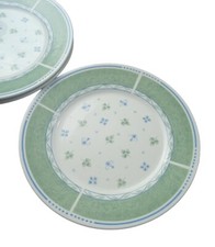SANGO SABRINA #8840-45 SALAD DESSERT PLATES GREEN w/ BLUE ACCENTS VGUC Set Of 3