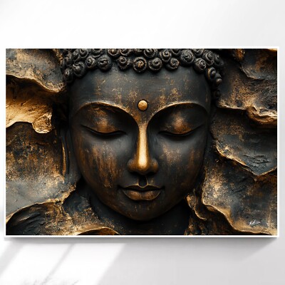 Leinwand Bilder Buddha Schwarz Gold Wanddeko Wandbilder XXL Wohnzimmer 6355A