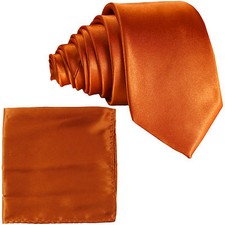 Men's Satin Solid Skinny Slim 2.5" Necktie and Pocket Square Hankie Set Wedding