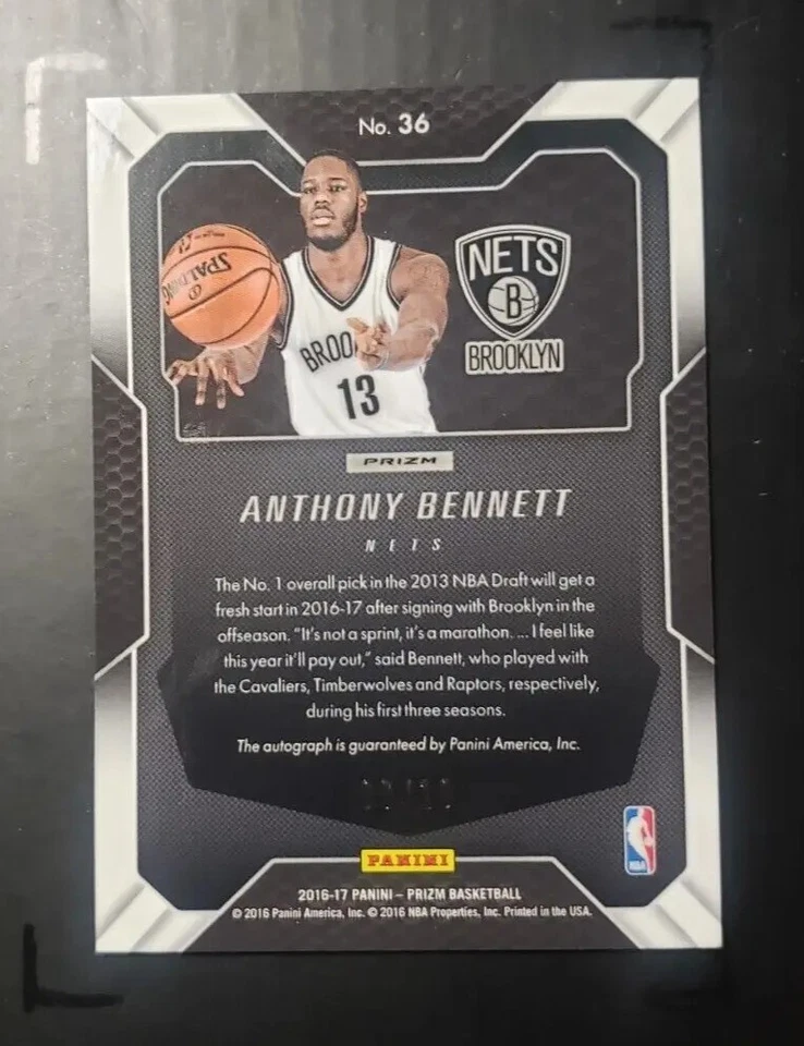 2016 Panini # 30 Anthony Bennett Auto Refractor Serial # /10 - Image 2 of 2