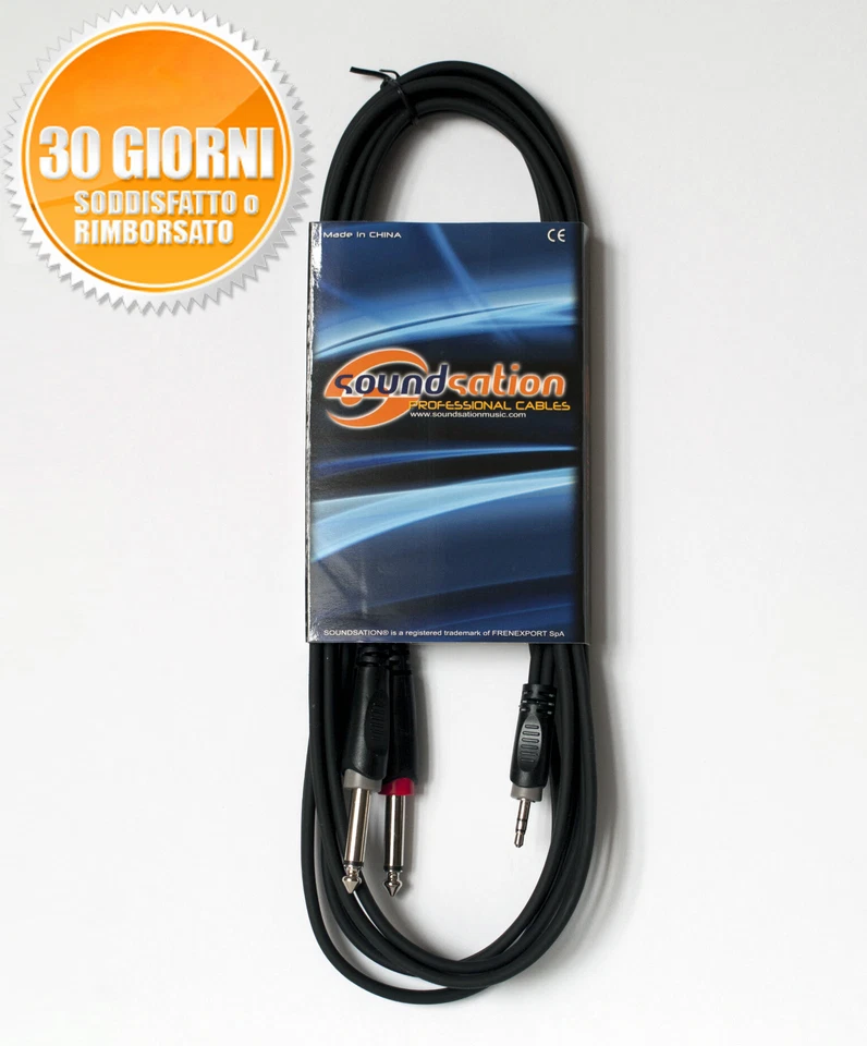 SOUNDSATION CAVO AUDIO PER STRUMENTAZIONE MINI JACK 3.5mm STEREO 2 JACK MONO 6.35mm