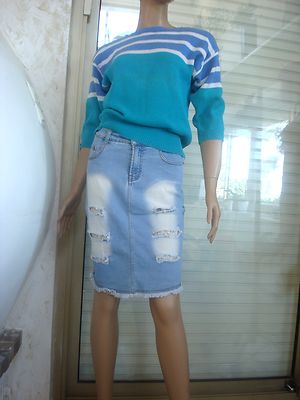 Pull Tricot Bleu Jeans Sans étiquettes - Taille 36/38 (S/M) - Modèle Dentelle - Marque SPOT