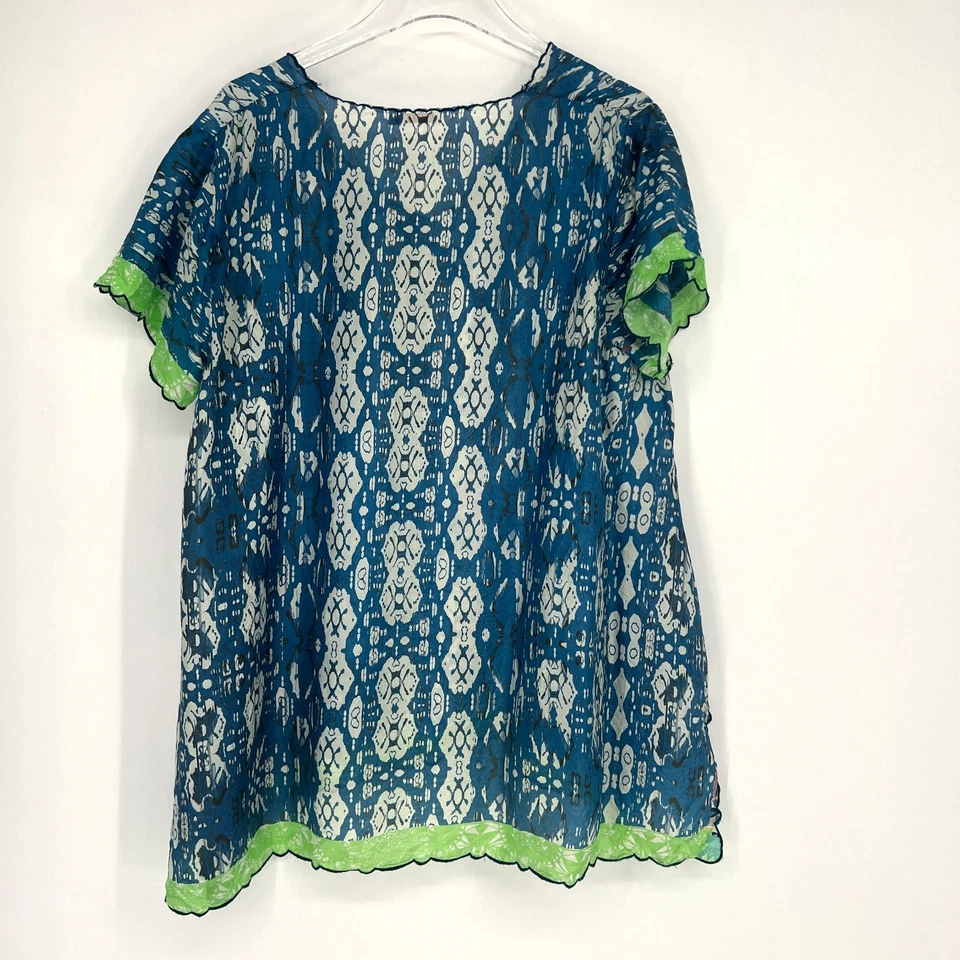 Туника женская Johnny Was Top PL шелковая сине-зеленая геометрическая племенная богемная вестерн - Изображение 2 из 4