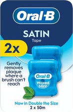 Oral-B Satin Tape Floss Waxed Dental Floss for Tight Spaces Removes Plaque 50m