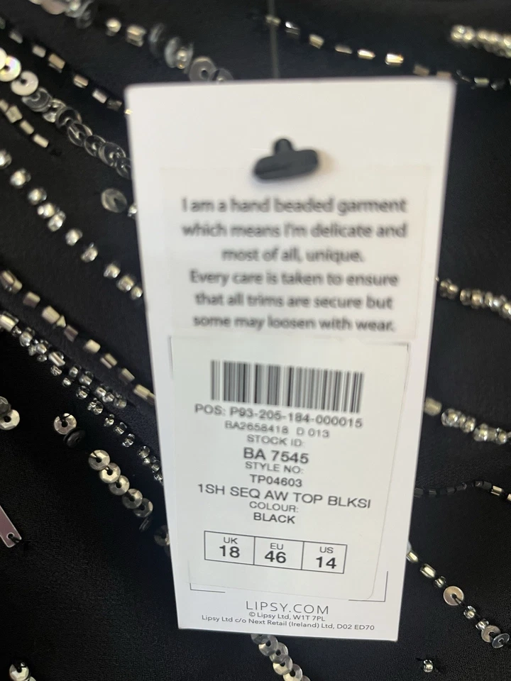 Lipsy One Shoulder Top Size 18 With Sequins - Image 4 of 4