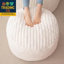 round Stuffed Pouf Ottoman, Stripe Faux Fur Poufs with Foam Chunk Filling, Furry