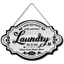 Jetec Vintage Wood Laundry Room Decor Hanging Wall Sign 12 x 8 inches, White