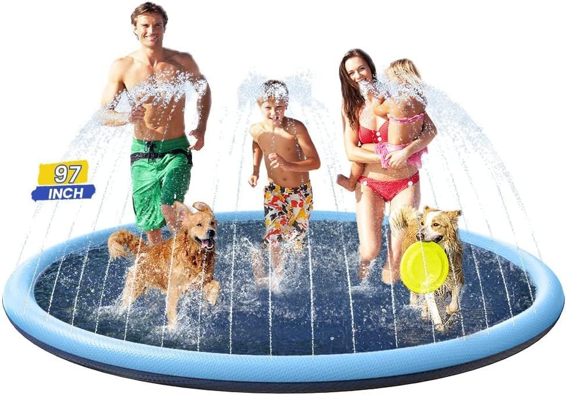 97inch Dog Splash Pad Non-SlipExtra Large, Pet Dogs Cool Sprinkler Pool Heavy Du