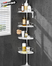 ALLZONE Corner Shower Caddy Tension Pole, 4 Hang-On Basket with Silver/White