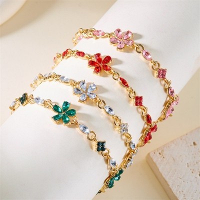 Verstellbares Armband für Damen mit Diamant-Akzenten Zinklegierung im Blumenmuster