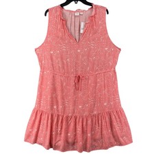 NWT GAP Dress Womens XXL Coral Pink Sleeveless Mini Floral Drawstring Ruffle
