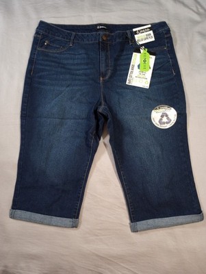 D Jeans Capri Womens 20W Blue Denim Rolled Cuffed