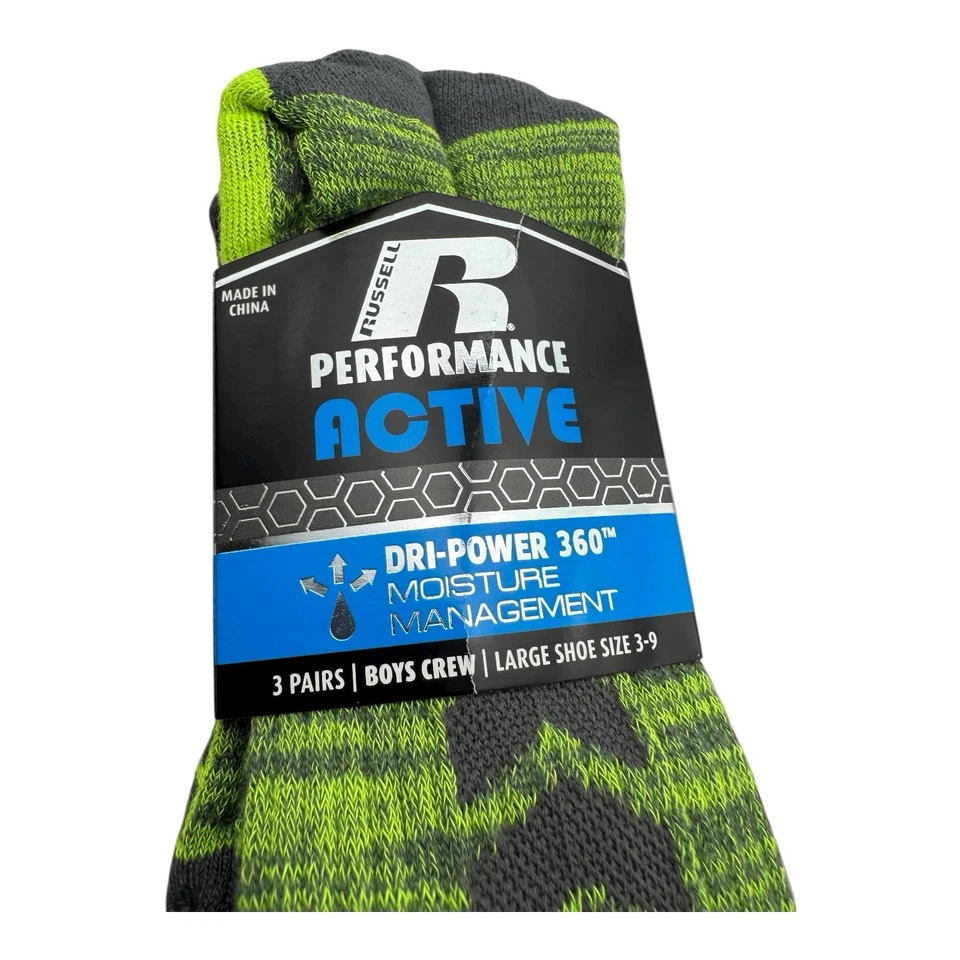 Russell Boys Crew Socks 3 Pairs Dri-Power 360 Size L (3–9) Performance  - Image 3 of 4