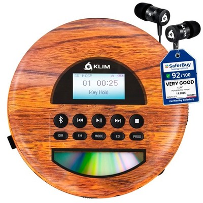 Portable CD Player Walkman Bluetooth FM Radio MP3 KLIM Nomad Wood Long-Lasting