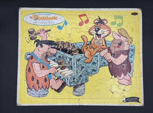 Hanna-Barbera The Flintstones Fred Barney Inlaid Frame Tray Puzzle 1962 Whitman