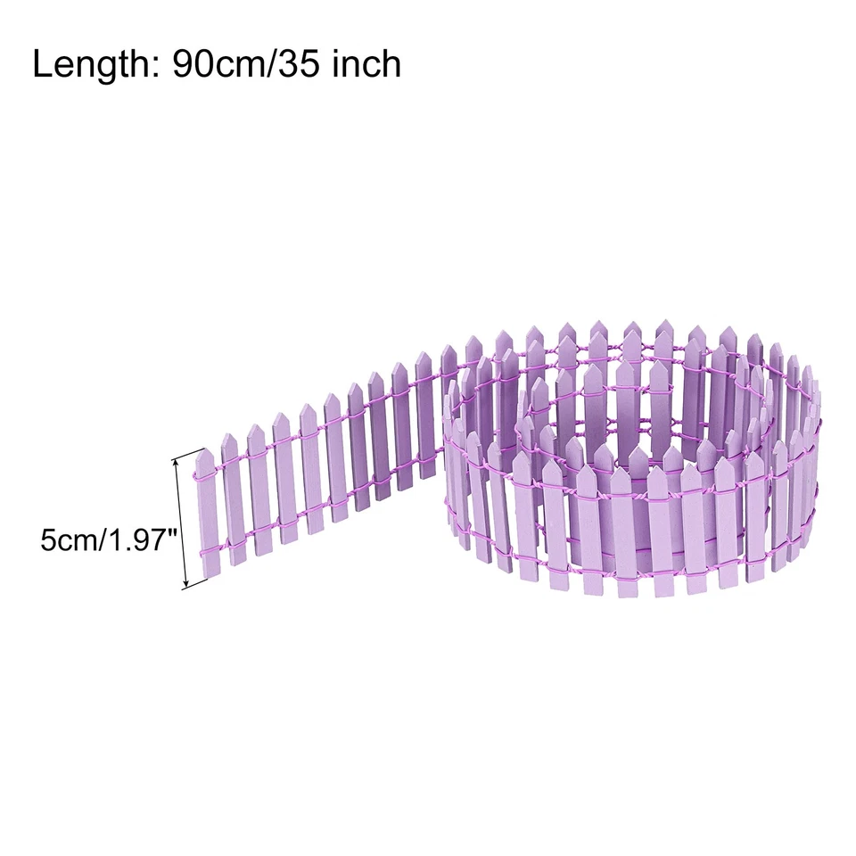 Cerca de jardín en miniatura, mini adorno de valla de piquete de 35 pulgadas de largo, púrpura claro Foto 2 de 4