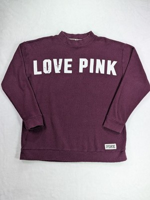 PINK by Victoria's Secret Women s Medium Maroon Terry Cloth Pullover Sweatshirt