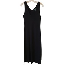 Lauren Ralph Lauren Black Rhinestone V Neck Sleeveless Jersey Midi Dress 90s  