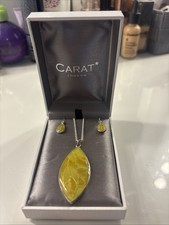 Carat London Silver Necklace With A Baltic Amber Leaf Pedant And Earrings