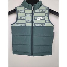 Nike Kids Puffer Vest Green Just Do It Logo Zip Up Sleeveless Jacket Size 3T