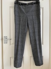 Tu Womens Smart Trousers UK Size 10R Grey Checked w Thin Black Belt