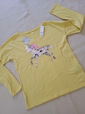 NWT Gap Kids Girls Size XL Top Long-sleeved Yellow Unicorn Sequins Cotton