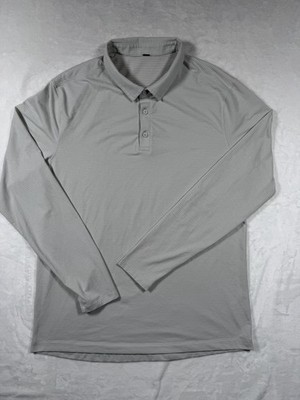 Lululemon Evolution Polo Shirt Men's Large Long Sleeve Striped Golf Off White