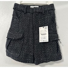 Zara Kids Girls Black Tweed Cargo Shorts Size 6 NWT