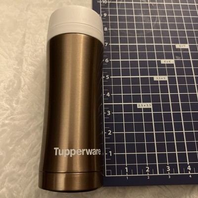 TUPPERWARE Gold Metallic Flask 14oz Insulated Thermos w/Tea Infuser Strainer NEW