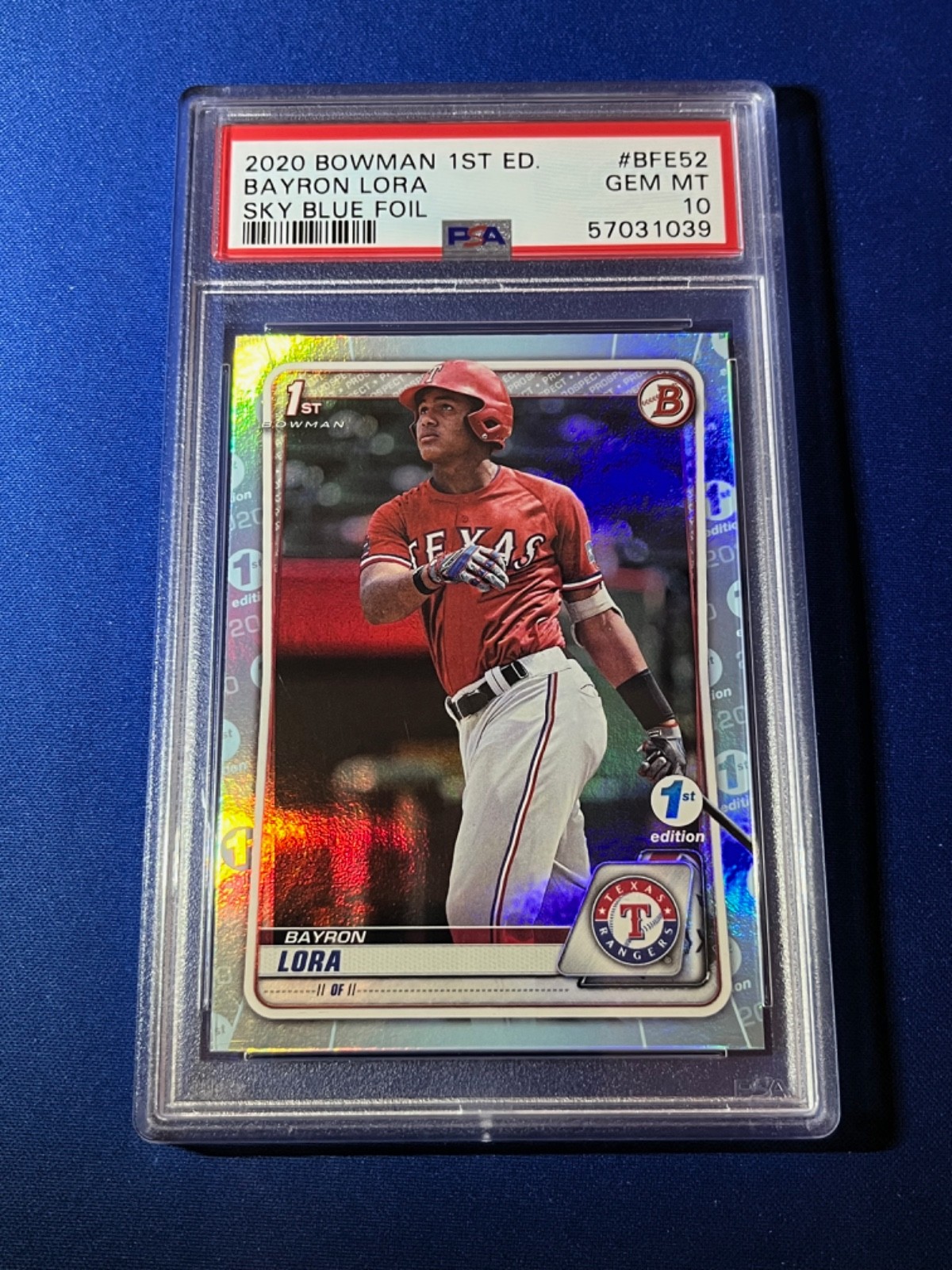 2020 Bowman 1st Edition Bayron Lora #BFE-52 Sky Blue Foil PSA 10 GEM MINT