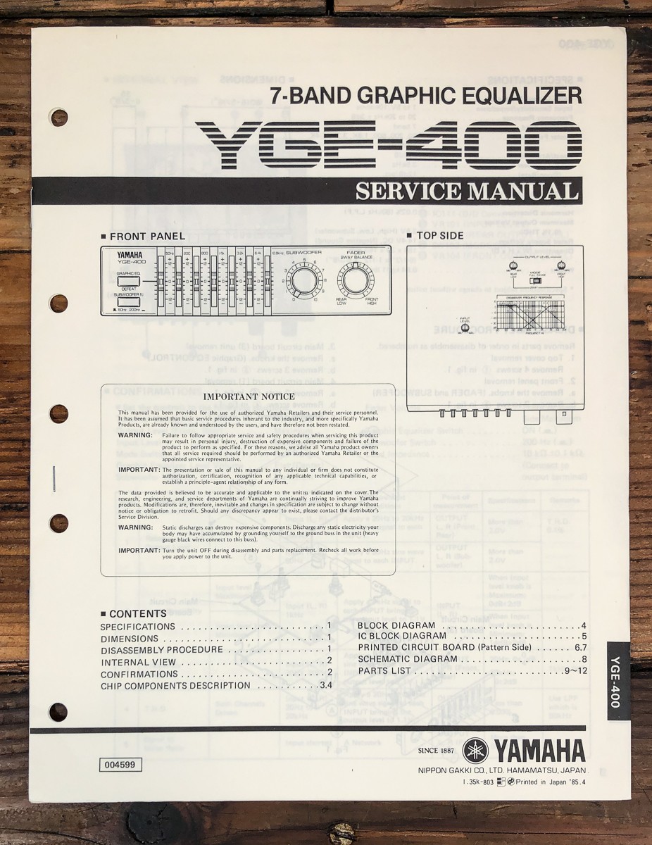 Yamaha YGE-400 Equalizer Service Manual *Original*