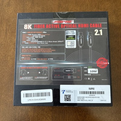 RUIPRO 8K Fiber Optic HDMI 2.1 Cable 33FT 48Gbps 8K60 4K120 HDR eARC