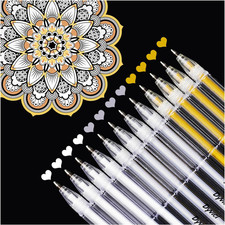 White Gold Silver Gel Pens, 0.8 Mm Fine Point Pens Gel Ink Pens for Black Paper