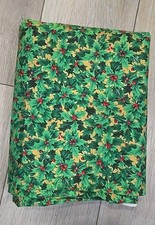 VTG Cranston Christmas Fabric Holly Berry Gold Background Cotton 3.25 Ydx44" USA