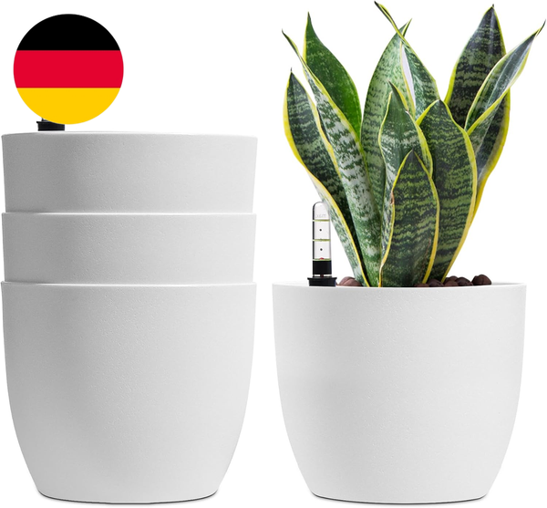 T4U 18Cm SelbstwäSsernder Blumentopf Mit Wasseranzeiger Weiß Blumentopf Set 4Er--image