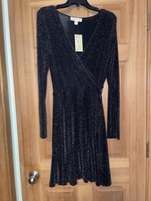 NWT MICHAEL KORS Black Sparkle Shimmer Stretch Cocktail Long Sleeve Dress Size M