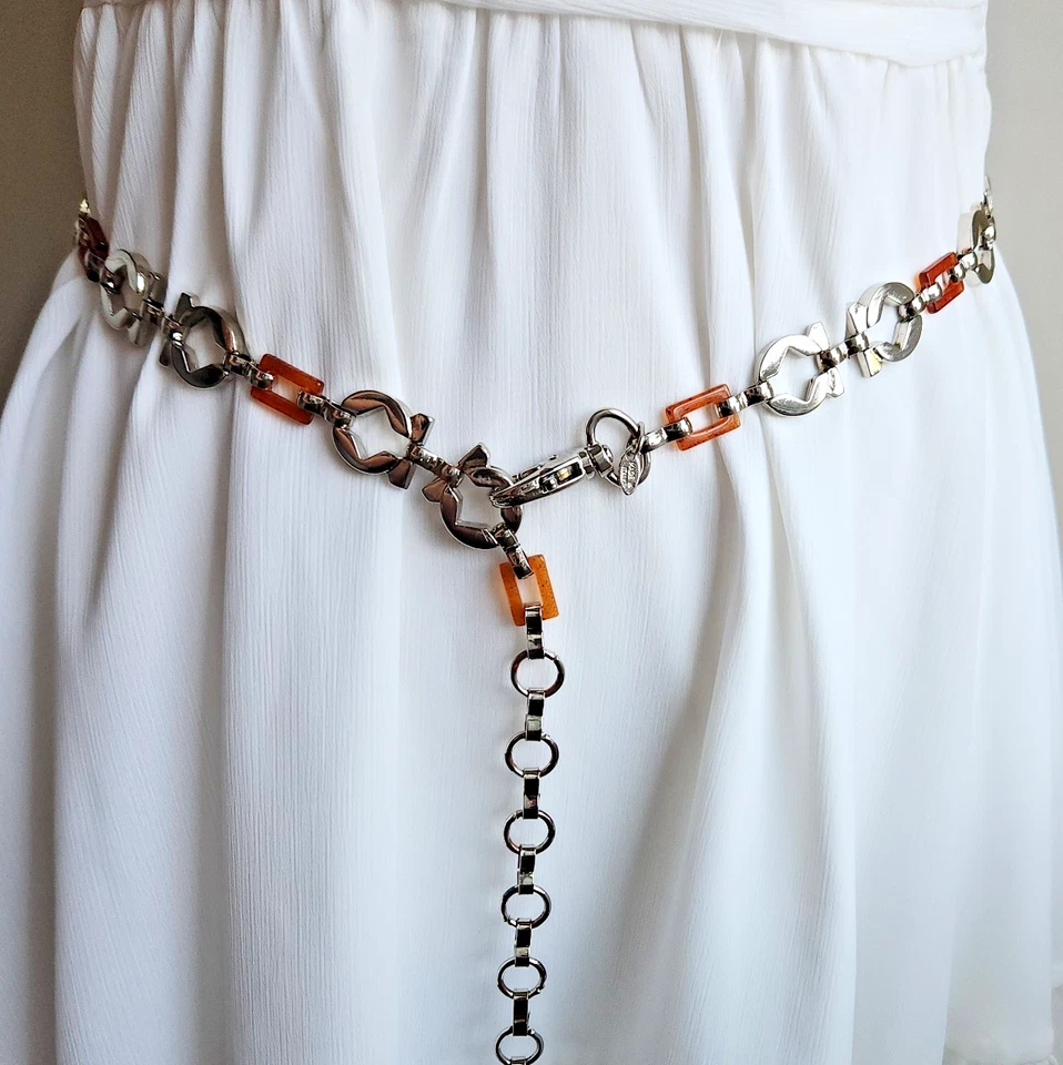 Cinturón de eslabones de cadena vintage Ritz hecho en Italia con Tiger Lucite ajustable Foto 3 de 4