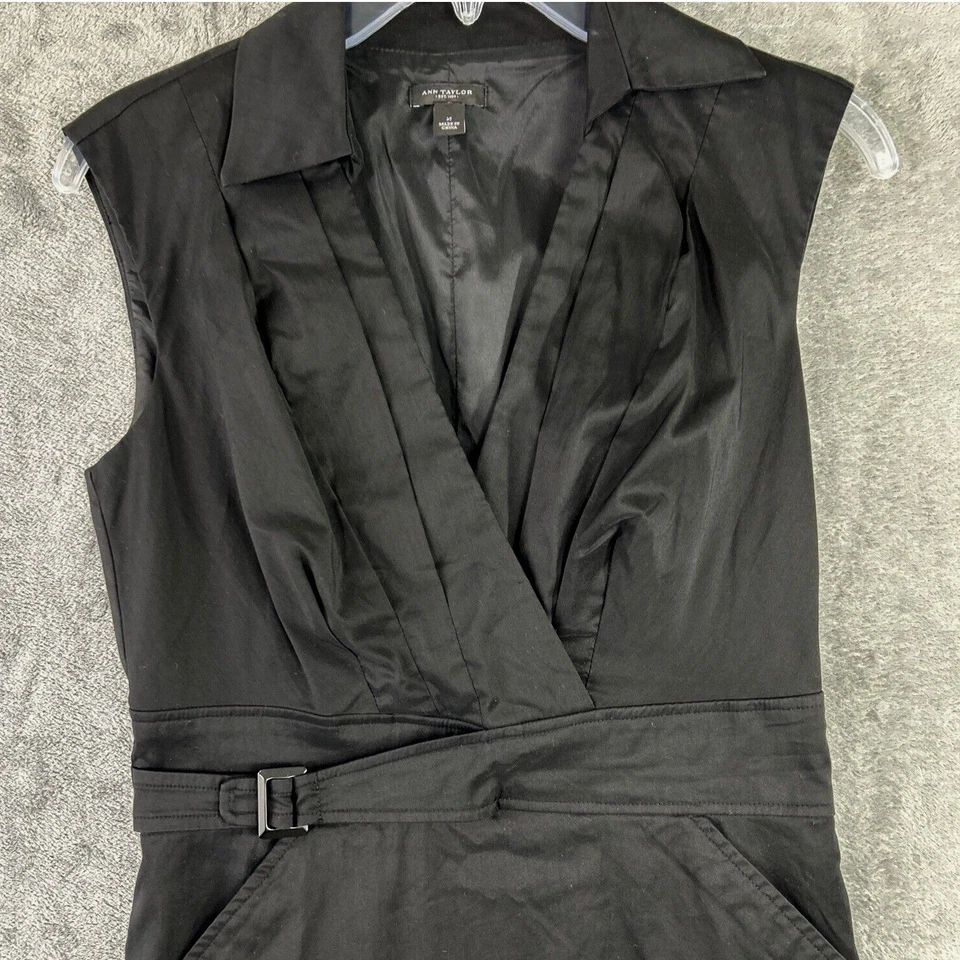 Ann Taylor размер 2 черный без рукавов V шеи платье карманы ремень спереди карьера офиса - Изображение 2 из 4