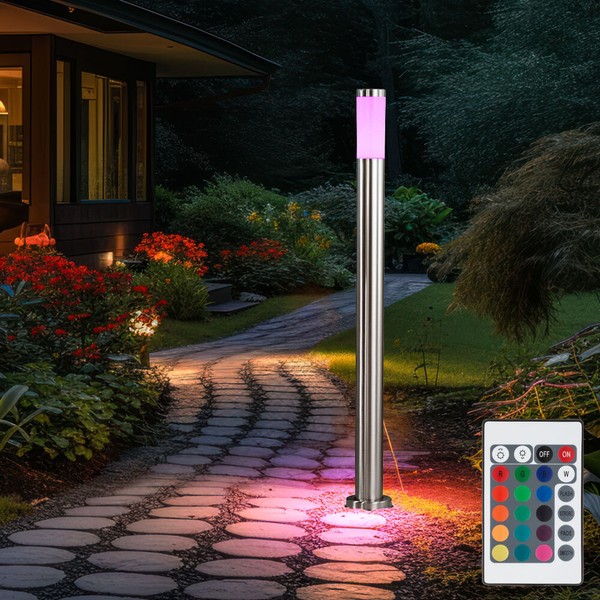 Stehlampe Standleuchte AußEn Gartenlampe Fernbedienung Dimmer Rgb Led H 110 Cm-image
