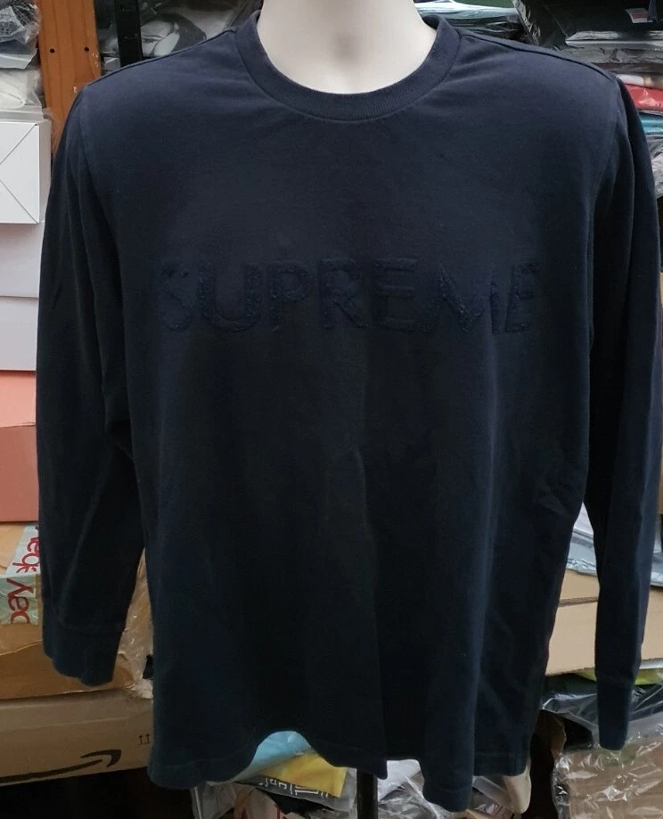 SS17 Supreme Pique logo navy Longsleeve top size M medium L/S T shirt tee