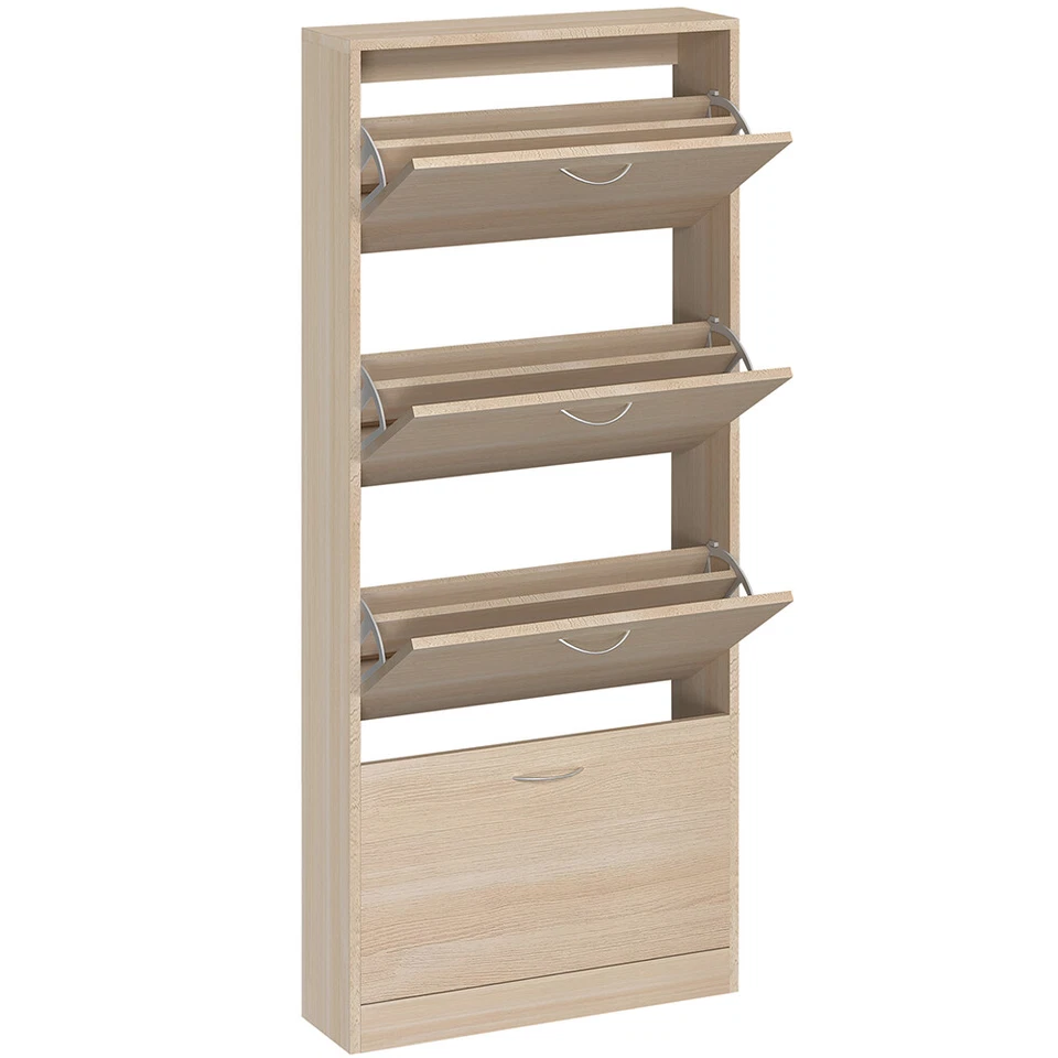 Scarpiera 4 Ante Ripiani Doppia Profondità con Maniglia Colore Olmo 63x24x150cm - Immagine 3 di 4