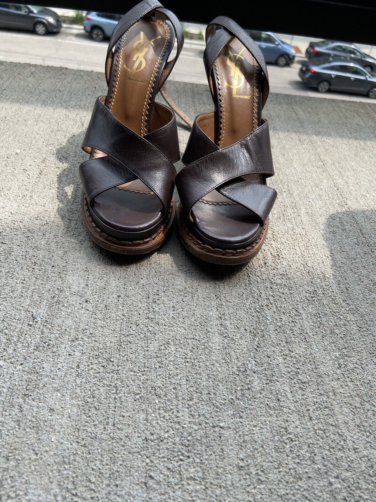 $800 YSL Brown Platform Sandal Heels 37.5 - image 3
