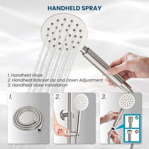 Brushed Nickel Exposed Shower System 8" Rain Shower Faucet set with Hand Shower - Picture 9 of 24