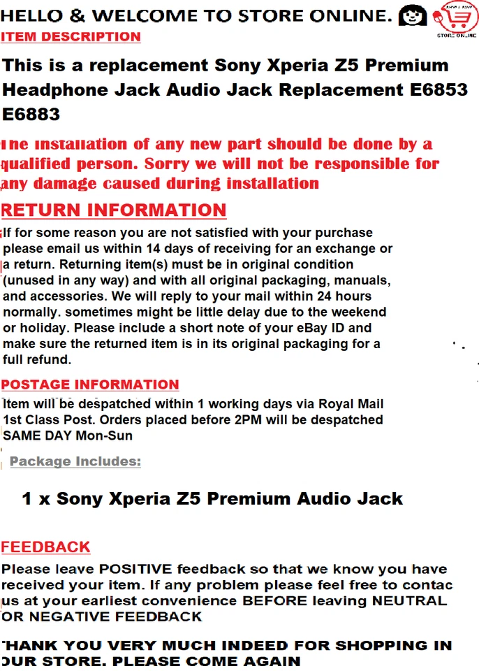 Repuesto conector para auriculares premium Sony Xperia Z5 E6853 E6883 Foto 2 de 2