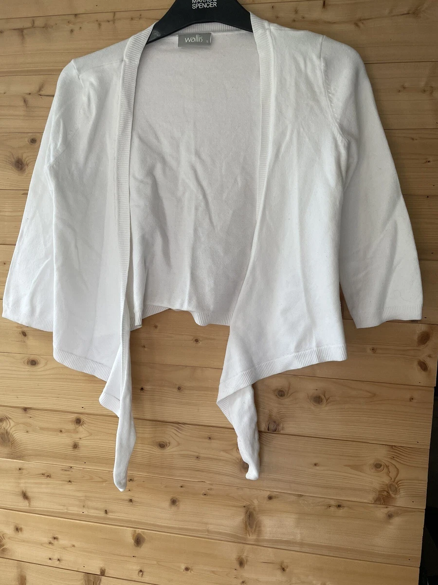 Wallis Women s White Cropped Cardigan Arm Cover 3 4 Sleeve UK Size Small VGC