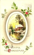 Winter Scene, Man Fishing On A Lake, A Joyful Christmas Postcard