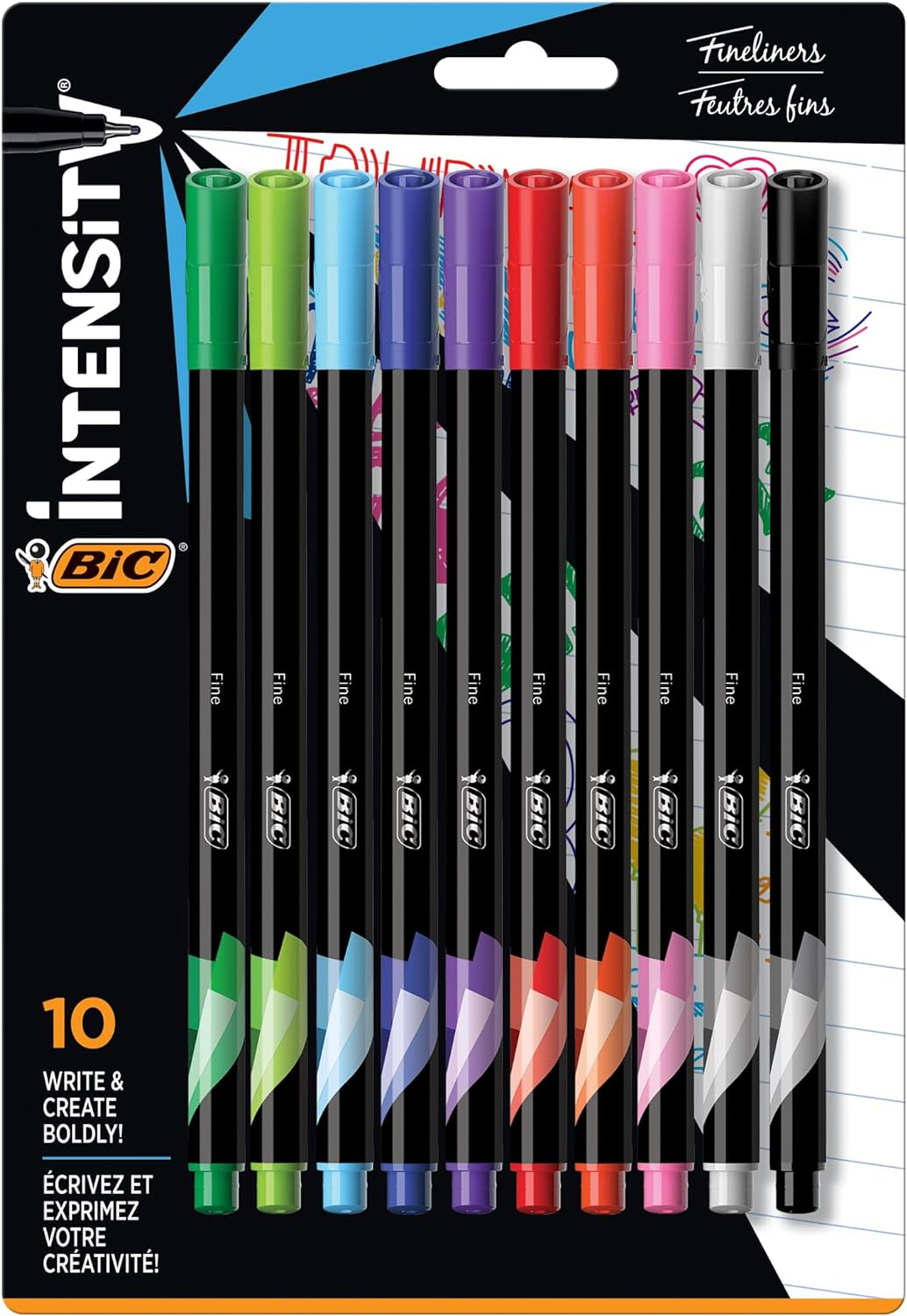 BIC Intensity Fineliner Marker Pen, Fine Point (0.4 Mm), Assorted Colors, 10