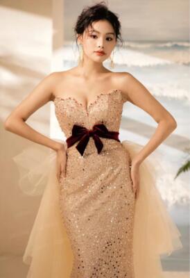 shine party dresses Gorgeous Off Shoulder Bowknot Shine Sequins Prom Gown Chic Evening Party  Dresses